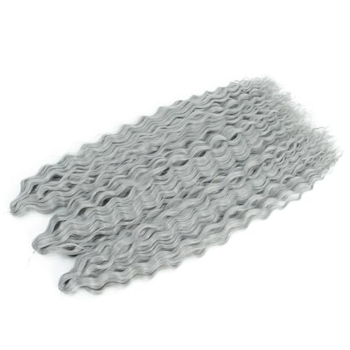 Felek 30inch Ocean Wave Crochet Braiding Hair 3 Packs Ashy Grey Color Long Water Wave Boho Synthetic Soft Wavy Curly Crochet Braids Hair For Black Women (Grey)