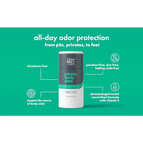Dove Men+Care Whole Body Deo Aluminum-Free Deodorant Stick Aloe + Bamboo Helps Avoid Chafing Suitable from Pits, Privates, to Feet 2.6 oz