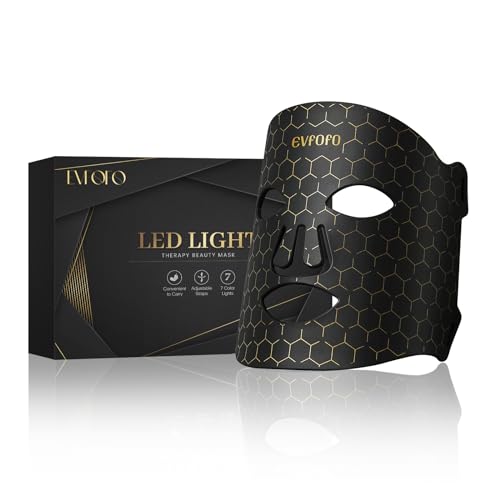 Led Face Mask Light Therapy, Red Light Therapy for Face, 7-1 Colors LED Facial Skin Care Mask, Black