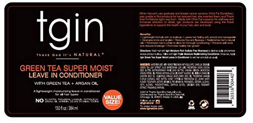 tgin Green Tea Super Moist Leave in Conditioner for Curly, Coily and Wavy Hair, with Argan Oil, Shea Butter and Green Tea, Moisturizes and Nourishes Dry Hair, 13 oz