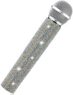 Sanwuta Fake Microphone Prop Sparkly Bling Rhinestones Plastic Play Microphone Pretend Glitter Bedazzled Mic for Cosplay Party Costume(AB Color)