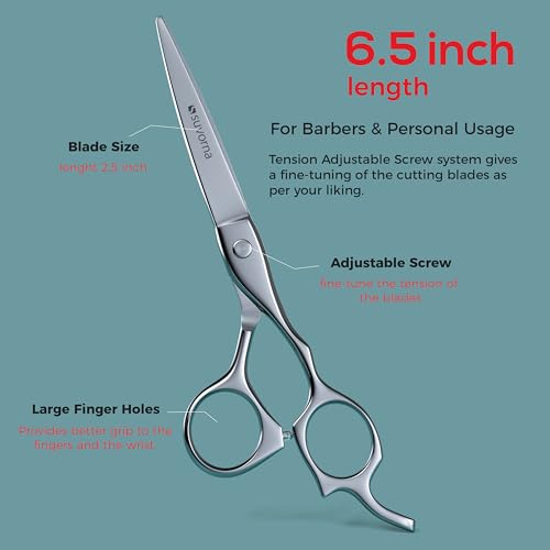 6.5" Hair Cutting Scissors for Professional, Barber & Hairdresser - Extremely Sharp Hair Shears for Cutting, Trimming, Grooming, Precision - Right Hand Hair Scissors for Men, Women, Adults.