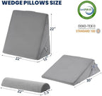 BDEUS 3PCS Wedge Pillows for Sleeping Bed Wedge Pillow 9&12 Inch Adjustable Triangle Pillow Wedge with Premium Half-Moon Memory Foam Bolster Pillow