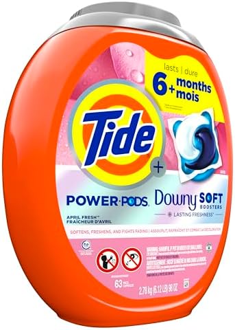 Tide Power PODs 2-in-1 Laundry Detergent Pods with Downy Soft Boosters, Lasting Freshness with April Fresh Scent, 63 Count