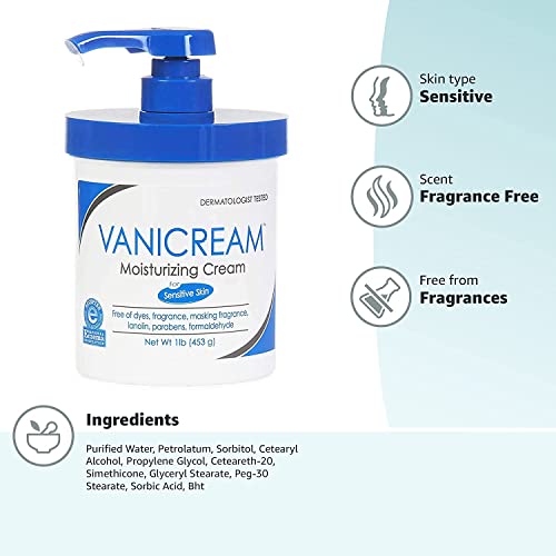 Vanicream Moisturizing Skin Cream for Sensitive Skin with Pump Dispenser - 16 oz, Pack of 2
