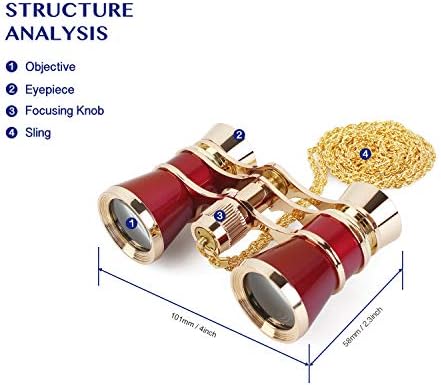 Aomekie Opera Glasses Binoculars 3X25 Theater Glasses Mini Binocular Compact with Chain for Adults Women in Musical Concert（Red）