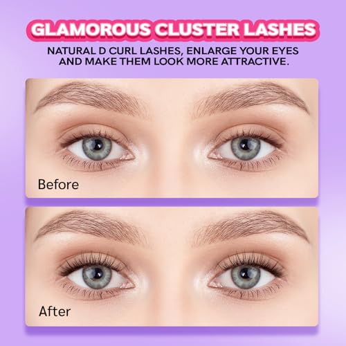 Natural Lash Clusters Kit 10-12mm with 6mm Bottom Lashes Wispy Lash Extension Kit 114Pcs C Curl Cluster Eyelash Extensions Superfine Band DIY Individual Cluster Lashes with Lash Bond and Remover