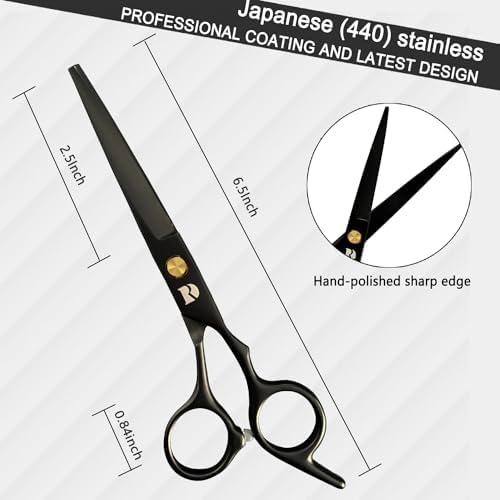 Professional Hair Cutting Shears,6 Inch Hairdressing Shears Barber Hair Scissors Edge Razor Sharp Blades Haircut Scissors for Men Women Kids Japan 440c Stainless Steel (Rainbow) (Black)