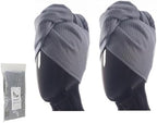 100% Turkish Cotton Hair Towel Wrap for Women,Non Microfiber,Super Absorbent,AntiFrizz,Plopping Hair Drying Waffle Bath Towels for Curly,Long&Thick Hairs,Head Wrap,2 Pack10x26inc (Grey+Grey)