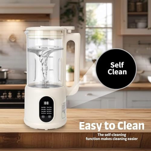 Nut Milk Maker, 8 in 1 Homemade Automatic Plant-Based Milk, Soy Milk, Almond Milk, Oat Milk, Coconut Milk & More, Multifunctional/12 Hours Timer/Auto-Clean/Room Temp/Keep Warm/Boil/Room Temp/Low-Noise