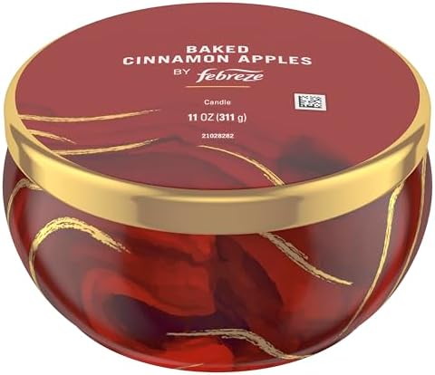 Febreze Scented Candle, Baked Cinnamon Apples Scent, 11 oz 4 Wick Candle, Single Pack