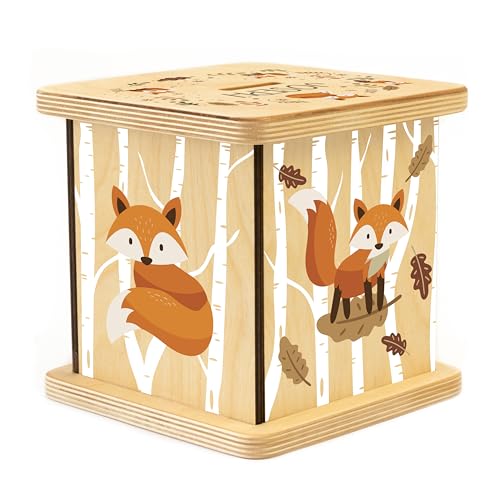 Wooden Piggy Bank for Kids and Adults, Personalized Gift Handmade in USA by BloomOwl, Custom Piggy Bank, Personalized Banks for Kids, Gifts for Baby Boys and Girls (Woodland Friends) (Woodland- Fox)