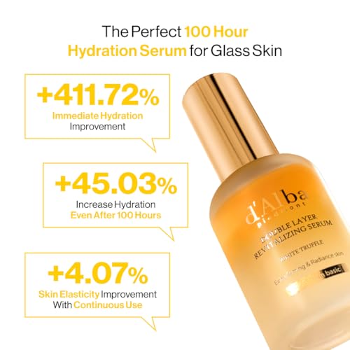 d'alba Piedmont Italian White Truffle Double Layer Revitalizing Serum, 100hr Hydration, Hyaluronic Acid and Centella Asiatica, Skin Firming and Tightening, Long-lasting Korean Skin Care (1.69 fl.oz)