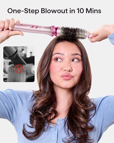 Wavytalk Pro Thermal Brush Set, Negative Ion Round Brush, Dual Voltage Heated Styler With 3 Sizes Detachable Brushes for Short and Long Hair One-Step Shiny Blowout Look, Pink
