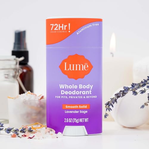 Lume Whole Body Deodorant - Smooth Solid Stick - 72 Hour Odor Control - Aluminum Free, Baking Soda Free and Skin Loving - 2.6 Ounce (Pack of 3) (Lavender Sage)