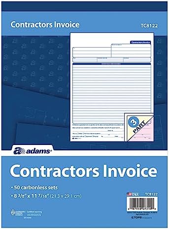 Adams Contractor’s Invoice Book, 3-Part, 50 Sets per Book, 50 Pages (ABFTC8122)