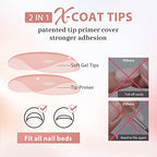 BTArtbox Press On Nails Medium - Soft Gel Nail Tips Almond XCOATTIPS Natural with Base Color, Stronger Adhesion, Pre-shaped Ultra Fit Fake Nails for Short Nail Extensions