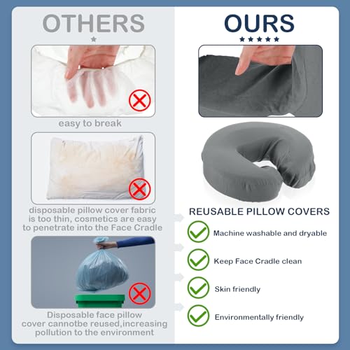 24 Pcs Face Cradle Covers for Massage Table Microfiber Reusable Soft Thicker Massage Table Head Rest Covers Bulk Oil Proof Headrest Cradle Sheets for Spa Beauty Salons (Gray)