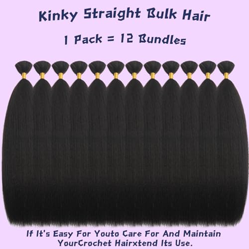 Braiding Hair 6Bundles Kinky Straight Bulk Hair for Braiding 900g No Weft Quality Synthetic Braiding Hair Extensions for Boho Braids Wet and Wavy Yaki Straight Bulk Hair for Micro braiding 20inch,4#