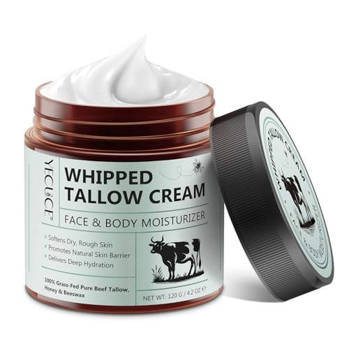 Beef Tallow for Skin - 4.2oz - Organic Grass Fed Beef Tallow and Honey Balm - Whipped Tallow Balm Deeply Moisturizing for Face & Body - Natural Skin Care
