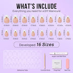 BTArtbox Press on Nails Short -White Designed French Tip Press On Nails Almond with Bow, Glue On Nails for Gifts, Natural Stick On Nails in 16 Sizes - 30 Fake Nails Kit, Dinner Star