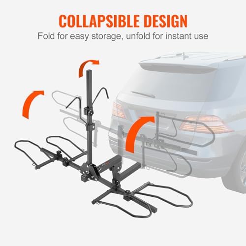 VEVOR Hitch Mount Bike Rack, 160 LBS Capacity Ebike Rack, 2-Bike Platform Style for 2-inch Receiver, Titling and Folding Bike Carrier with Tires up to 5" Wide, for Car, SUV, Truck, RV
