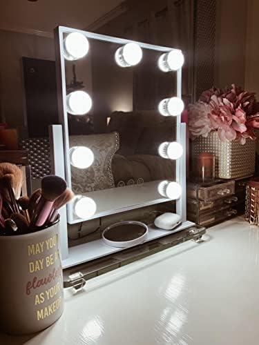 Vanity Mirror with Lights, Makeup Mirror with Lights,3 Color Lighting Modes Detachable 10X Magnification Mirror Touch Control,360°Rotation, White.