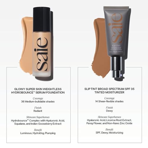 Saie Glowy Super Skin Tint Liquid Foundation - Hydrating Serum Foundation with Lightweight, Medium Coverage - Formulated with Hyaluronic Acid to Hydrate, Brighten and Plump - Shade 20 (1.01 oz)