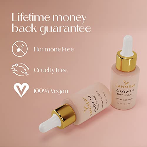 Lanmeri Vegan Hair Growth Serum - Natural Hair Regrowth and Hair Loss Treatments for Women & Men - Scalp Serum for Thinning Hair - Fuller, Thicker and Healthier Hair in 90 Days, All Hair Types