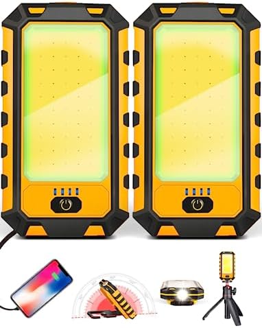 LED Rechargeable Magnetic Work Light 40W 1500Lumens, Hanging Hook 4 Lighting Modes, Job Site Lighting for Car Repairing, Camping, Hunting, and Hurricane (2, Orange)