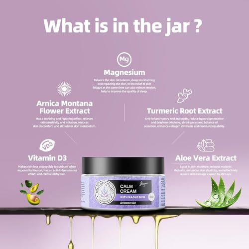 Magnesium Body Calm Cream [Natural & Vegan] - Topical Magnesium Cream Lotion Support for Sleep, Apply to Legs, Arms or Chest, With Magnesium & Vitamins D3, 4oz