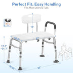 500lb Heavy Duty Shower Bench, Tool-Free Tub Transfer Bench with Arms & Back, Height Adjustable Handicap Shower Seat, Non-Slip Bath Safety Chair for Elderly & Surgery Recovery