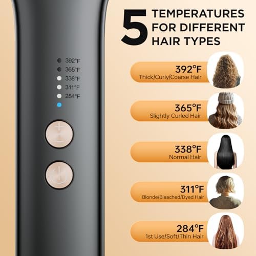 Hair Straightener Brush, Negative Ion Flat Iron & Straightening Comb 2 in 1 with Convenient Comb, Fast Heating, Anti-Scalding, 30s Fast Heating, 5 Temp Settings 284℉ - 392℉ (Gunmetal Gray)