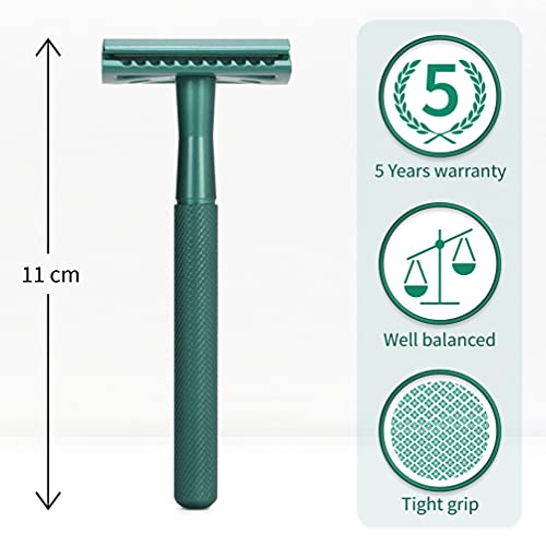 Bambaw Men Safety Razor, Single Blade Razor for Men & Women, Plastic Free Metal Razor – Sea Green