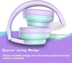 Kids Headphones, Wired Headphones for Kids Over Ear with Microphone, 85/94dB Volume Limiter Headphone for Girls Boys, Foldable Headphone for Learning & Entertainment,Gradient Purple