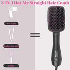 Hair Dryer Brush Blow Dryer Brush in One, 3 in 1 One Step Hair Dryer and Styler, Negative Ion Hair Dryer Straightener Hot Air Brush Hair Styling Tool for Straightening Drying Smooth Hair
