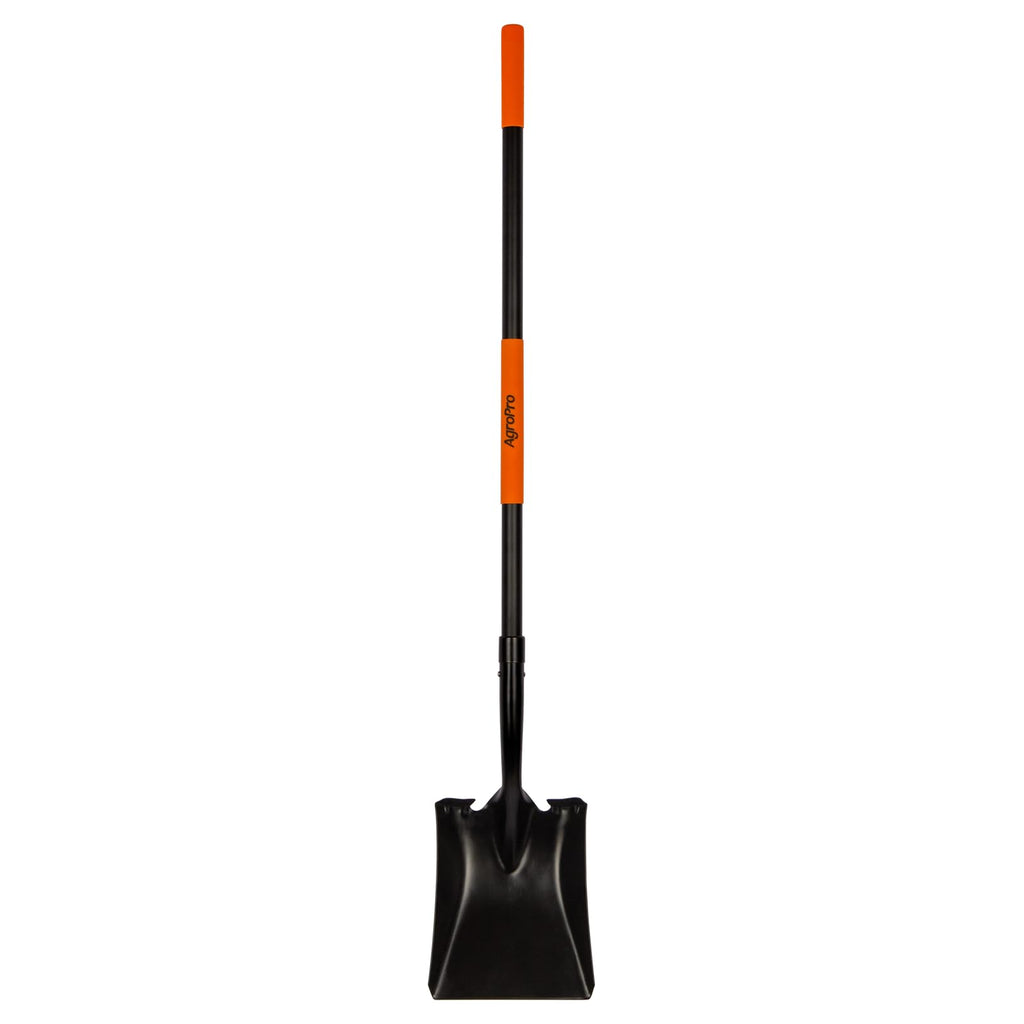 AgroPro Square Shovel for Digging, Heavy Duty Metal Shovel with Long Fiberglass Handle, 58-Inch Flat Garden Shovel for Transfer Soil, Sand, Gravel, Landscaping