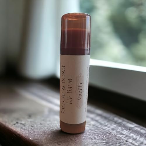 Lip Balm with Beef Tallow, Natural Essential Oils, Unscented, Organic (Vanilla)
