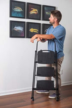 Rubbermaid 3-Step Steel Ladder, Folding Step Stool with Hand Grip and Non-Slip Feet, Black, Tested to ANSI US Safety Standards, No Assembly Required