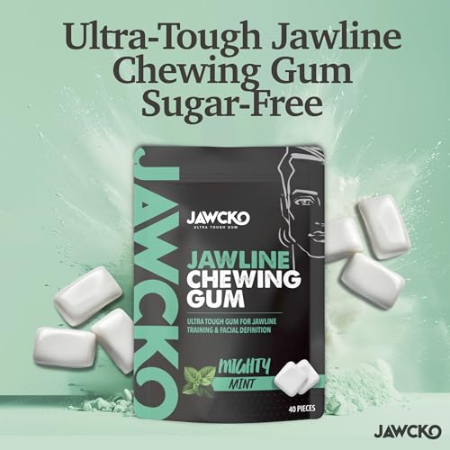 JAWCKO Ultra-tough Jawline Chewing Gum | Get a Stronger, Squarer Jawline | Mighty Mint Jaw Training Hard Gum | Chisel, Sculpt, Tone your Jaw | 15X Hardness | Facial Fitness Mewing Gum | 40 Pieces/Pack