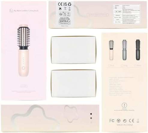 Cordless Curling Iron Brush, 2024 New Portable Travel Curling Iron Mini Brush for Women, 7000Mah USB Rechargeable Curling Wand Brush with Negative Ion, Pink