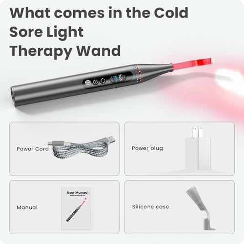 Red Light Therapy for Face, FSA HSA Eligible Cold Sore Treatment Red Light Therapy Wand, Rechargeable Clinical Grade Infrared Light Therapy, Ideal for Lips, Skin, Pain Relief, Fast Recovery
