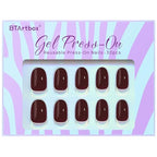 BTArtbox Press On Nails Short - Dark Red Press on Nails, Short Oval Fake Nails with Nail Glue, Fit Perfectly & Natural Reusable Stick on Nails in 16 Sizes Soft Gel Nail Kit, Coffee Bean