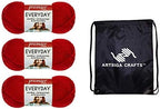 Premier Yarns Everyday Anti-Pilling Solid Really Red DN100-7 (3-Skeins - Same Dye Lot) #4 Worsted Weight Acrylic Yarn for Crocheting and Knitting with Project Bag