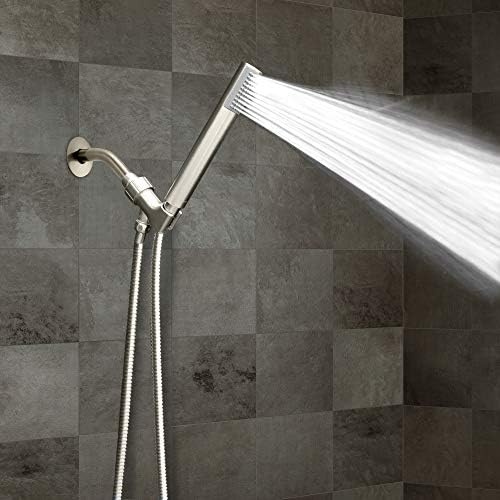 Luxury Spa: Brushed Nickel Hand Held Shower Head, 1.1 inch High Pressue Handheld Showerhead with Extra-Long Stainless Steel Hose, Experience MAXX Comfort and Elegance (Brushed Nickel)