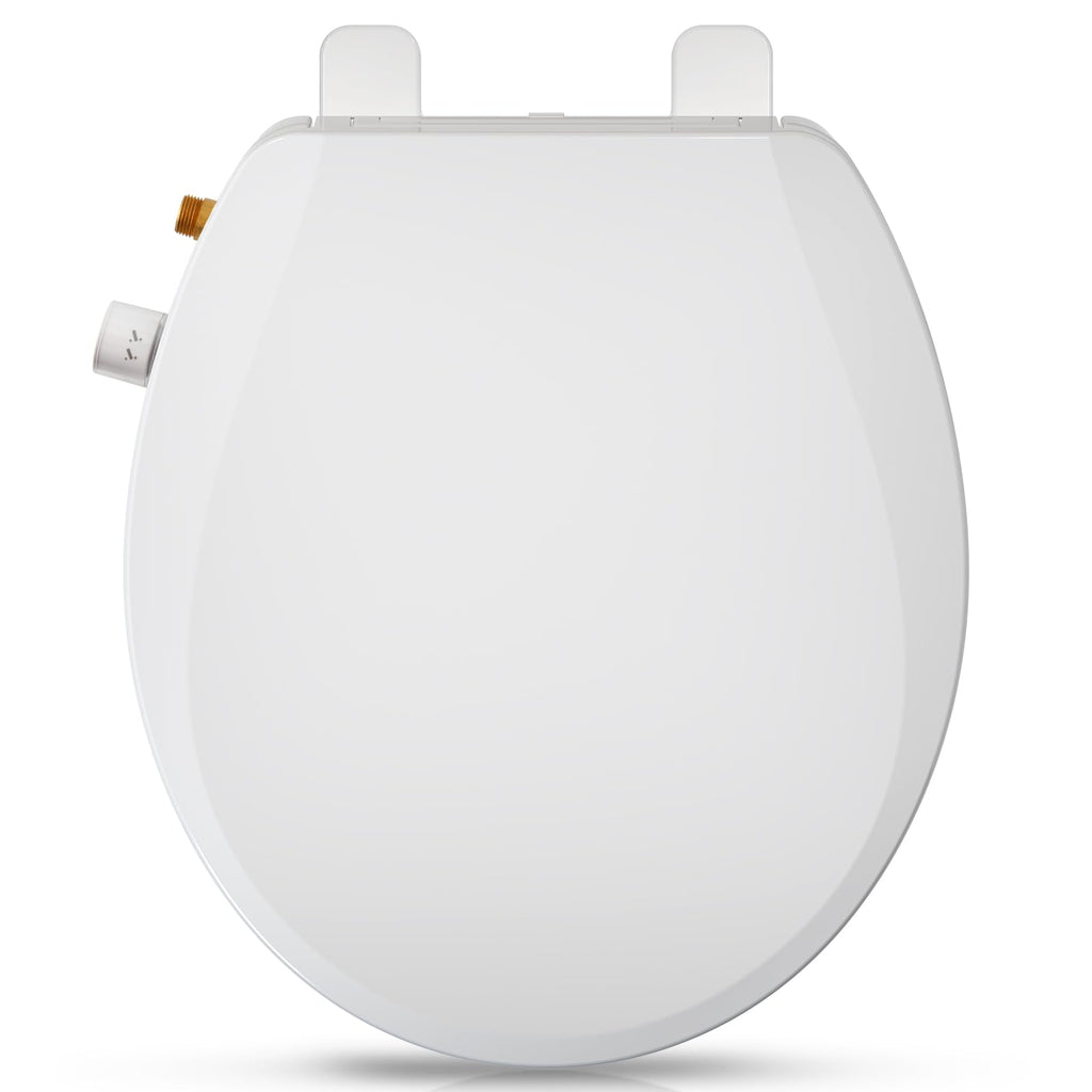 Clirass Round Bidet Toilet Seat with Quiet-Close, Non-Electric Bidet Mode with Dual Nozzles, Fit Round Toilet Seat, Adjustable Water Pressure with Brass inlet (Round)