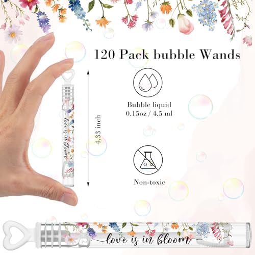 120 Count Wedding Mini Bubble for a Wedding Wands Bulk Heart Bubble Wand for Guests Send Off Party Supplies Valentine Anniversaries Celebration (Wild Flower)