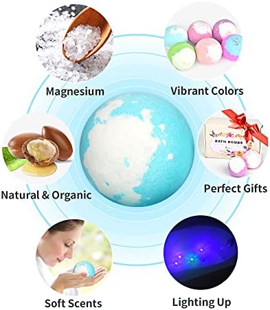 Light Up Bath Bombs with Surprise Inside, 4.23 oz Natural Bath Bombs Gift Set 6 with Essential Oils, Magnesium Large Bath Bombs for Women Relaxing Spa Bath Skin Moisturize Gifts for Women