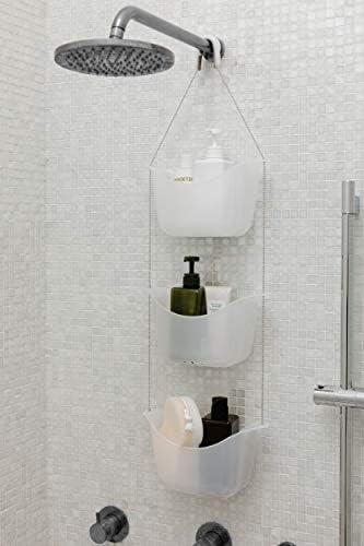 Umbra 022360-670 Bask, White Hanging Shower Caddy, Bathroom Storage and Organizer for Shampoo, Conditioner, Bath Supplies and Accessories, 11-1/4" x 5-1/4" x 36-1/2" h