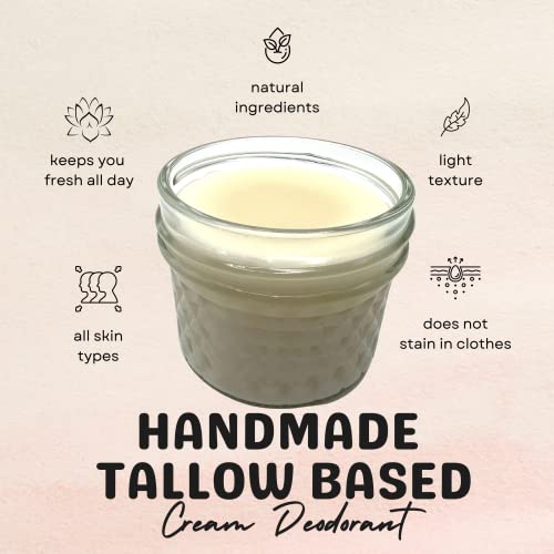 Michelle's Creatives Handmade Tallow Cream Deodorant - Clean Deodorant for Women & Men - Natural Aluminum Free Deodorant - Deodorants Without Aluminum - Ideal for Athletes, Teens- 4 oz (Lavender Sage)